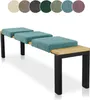 A bench with turquoise cushions and a wooden seat, displayed on a white background with color swatches at the top. Anteprima dell’immagine prodotto