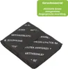 A close-up, slightly angled view of a black activated carbon filter, with a green informational overlay in the top right corner. Produktbild-Vorschau
