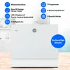 A white mini dishwasher is shown with feature callouts and text. Produktbild-Vorschau