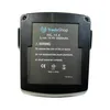 A black battery pack with product information and warnings printed on it, set against a white background. Produktbild-Vorschau
