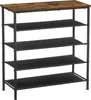 A five-tier shoe rack with a brown wood top and black shelves, set against a white background. Anteprima dell’immagine prodotto