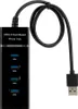 A black USB 3.0 hub with four ports and a connected USB cable, presented on a white background. Produktbild-Vorschau