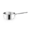 A single stainless steel saucepan with a long handle, isolated on a white background. Podgląd zdjęcia produktu