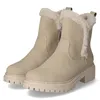 A pair of beige winter boots with faux fur trim. Voir les images du produit