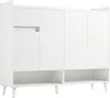 A white sideboard or shoe cabinet with four doors and a shelf underneath. Produktbild-Vorschau