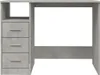 A simple, front-facing image of a gray desk with three drawers on the left side and an open shelf above them. The right side of the desk is open, showing the back panel and the underside of the desk surface. Anteprima dell’immagine prodotto