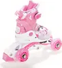 A pink and white children's inline skate with three wheels. Produktbild-Vorschau
