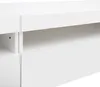 A close-up view of a white, modern TV stand with a shelf and a drawer front. Anteprima dell’immagine prodotto