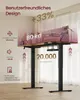 A standing desk with items on its surface, presented in a room setting with promotional text overlays. Produktbild-Vorschau