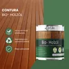 A can of Contura Bio- Holzöl is shown against a background of wooden planks, with descriptive text and icons. Produktbild-Vorschau