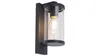 A black outdoor wall light with a clear glass cylinder and a visible light bulb. Podgląd zdjęcia produktu