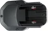 A top-down view of a black battery pack with red and white locking mechanisms. Produktbild-Vorschau