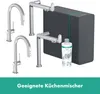 A set of kitchen faucets, a water filter unit, and a filter cartridge are displayed against a white background. Produktbild-Vorschau