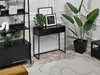 A modern living room with a black console table, a bookshelf, and plants. Produktbild-Vorschau