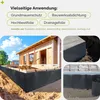 Collage showing a house under construction with drainage matting installed around the foundation, and close-ups of the matting. Produktbild-Vorschau
