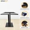 A black metal table base is shown against a light background, with close-up insets detailing its features and dimensions. Náhľad obrázku produktu