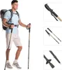 A man wearing a backpack and holding trekking poles, with close-up shots of the poles on the right side of the image. Produktbild-Vorschau