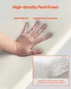 A hand pressing into a white foam material, with text overlays describing its features. Anteprima dell’immagine prodotto