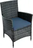 A single poly-rattan chair with a blue cushion, shown from the front-side. Produktbild-Vorschau