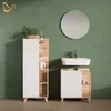 A modern bathroom vanity and cabinet set against a green wall. Produktbild-Vorschau