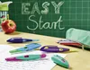 A school desk with pens, an apple, a water bottle, and a pencil case in front of a chalkboard with 'EASY Start' written on it. Náhľad obrázku produktu