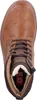 A top-down view of a brown leather boot with white stitching and brown laces. The boot is lined with white faux fur. Produktbild-Vorschau