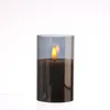 LED Kerze im Glas - Windlicht - Echtwachs - flackernde 3D Flamme - Timer - H: 12,5cm - rauchgrau Produktbild-Vorschau
