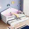 A child's bedroom with a white house-shaped bed with LED lighting and storage drawers. Náhľad obrázku produktu