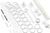 A collection of curtain rod accessories, including rings, brackets, and a curtain rod. Produktbild-Vorschau