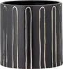 A black ceramic pot with white vertical stripes. Produktbild-Vorschau