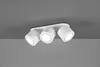 A white ceiling light fixture with three adjustable spotlights is mounted on a gray ceiling. Produktbild-Vorschau