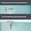 A woman is floating in a pool, with text overlays describing product features. Produktbild-Vorschau