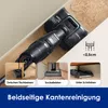 A close-up marketing image of a Tineco vacuum cleaner, showcasing its edge cleaning capabilities with inset images demonstrating its use around furniture legs, baseboards, and under cabinets. A graphic indicates a clearance of less than 0.5cm. Produktbild-Vorschau