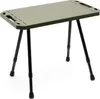 A dark green folding table with black adjustable legs on a white background. Produktbild-Vorschau