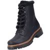 A black lace-up boot with faux fur trim. Voir les images du produit
