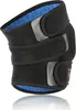 A black knee brace with blue lining and gray accents, shown in a studio shot with a white background and reflection. Náhled obrázku produktu