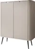 A tall, two-door cabinet with a ribbed front and black legs, shown against a white background.