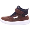 A side view of a brown high-top sneaker with a white sole. Produktbild-Vorschau