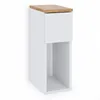 A narrow white cabinet with a wooden top, featuring a drawer and an open shelf. Náhled obrázku produktu
