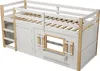 A loft bed with storage and a window. Voir les images du produit
