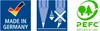 Three distinct icons are displayed side-by-side on a blue and white background. The first icon shows the German flag within a checkmark and the text 'MADE IN GERMANY'. The second icon depicts a pencil tip breaking and a cross symbol, indicating a feature o Voir les images du produit
