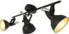 A black metal track light with three adjustable spotlights, each with a retro-style shade. Produktbild-Vorschau