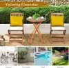 A collage of images showing a wooden bistro set in a garden, an indoor living room, a potted tree on a patio, and a swimming pool area. Produktbild-Vorschau