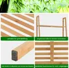 A collage of images showing details of a bamboo shelf unit, including close-ups of the slats, handles, feet, and frame. Produktbild-Vorschau