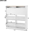 A white shoe cabinet with multiple flip-down compartments and a wooden top. Náhľad obrázku produktu