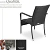A black rattan chair is shown from the side and back, with accompanying text and smaller images highlighting features. Produktbild-Vorschau