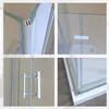 Collage of four close-up images showing details of a shower enclosure. Produktbild-Vorschau