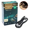 The image shows the packaging of a set of USB rechargeable LED string lights, along with a USB cable. The packaging displays product information and features. Produktbild-Vorschau