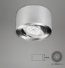 A silver LED ceiling light with dimensions shown below. Voir les images du produit
