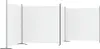 Three white fabric screens are set up side-by-side on a white background, supported by dark metal frames and bases. Produktbild-Vorschau